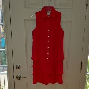 Finley Pink Tiered Linen Dress.  Size Extra Small